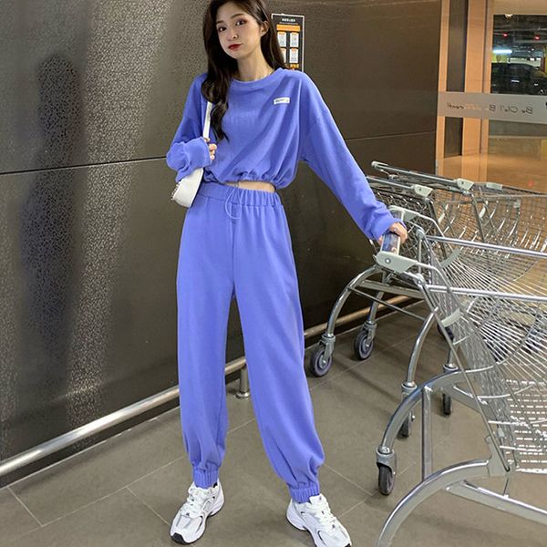 

2021 new joggers women set autumn 2 piece outfits tracksuit sweatshirt and pants sport suit crop long sleeve hoodie sweatpants kq9c, Black;white