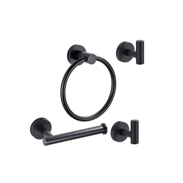 

black bathroom hardware set towel bar rack toilet paper holder robe hook stainless steel gold bathroom accessories
