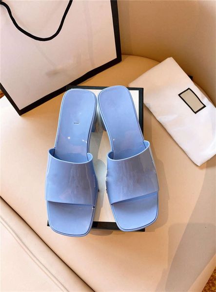

slippers 2021 women beach summer shoes high heel flops leather lady half slipper rubber sandals with box, Black