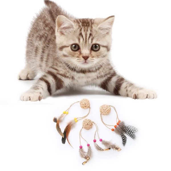 

cat toys pet vine ball feather toy set teaser wand for kitten funny playing cats
