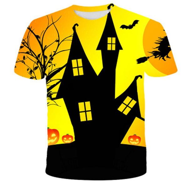

mens halloween pattern t-shirt occident fashion trend 3d digital short sleeve tee clothing male new loose casual round neck tshirt, White;black