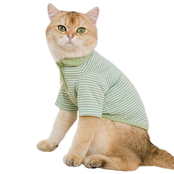 

cat costumes classic striped polo shirts for cats lapel collar design dog clothes small spring summer hoodies puppy kitten t shirt