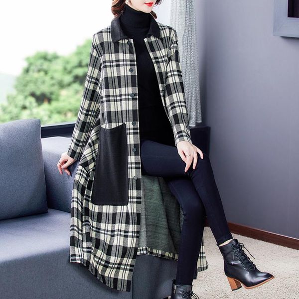

women's trench coats 2021 winter 4xl plus size loose plaid woolen coat autumn classic vintage casual jackets elegant bodycon women wind, Tan;black