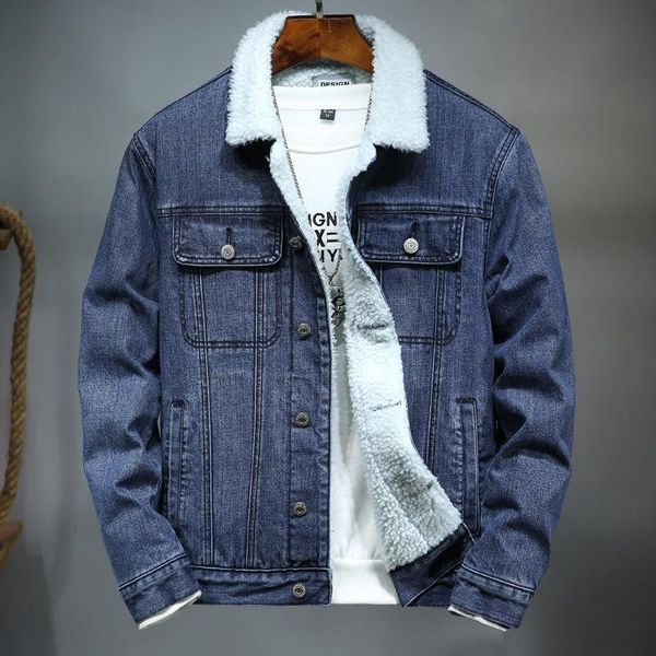 

men's jackets men light blue winter jean outerwear warm denim coats wool liner thicker large size, Black;brown