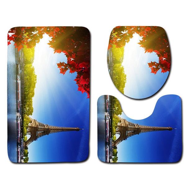 

bath mats tower printed 3pcs bathroom mat set toilet rug anti-slip floor pedestal lid covers accessories