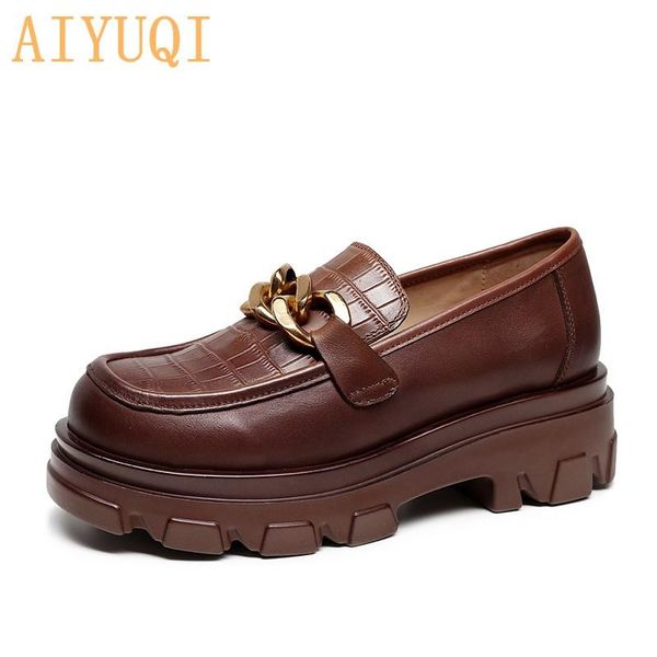 

dress shoes aiyuqi women genuine leather 2021 spring thick-soled fisherman ladies sleeve retro peas, Black