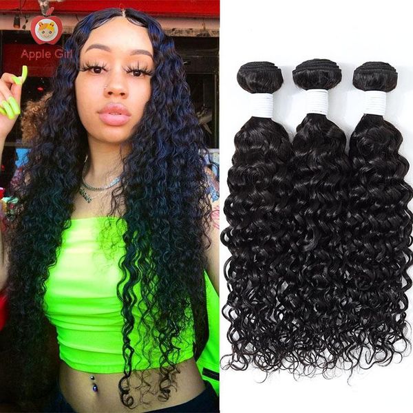 

human hair bulks brazilian warer wave bundles 3 or 4 applegirl double weft weave natural color 1b, Black