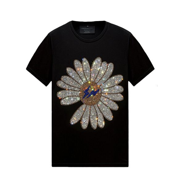 

summer mens designer rhinestone t shirts short-sleeve slim crew neck tee mercerized cotton, White;black