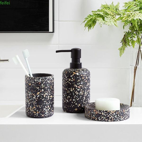 

bath accessory set bathroom accessories sets black terrazzo resin toothbrush holder soap dispenser pump bottletoothpaste dish