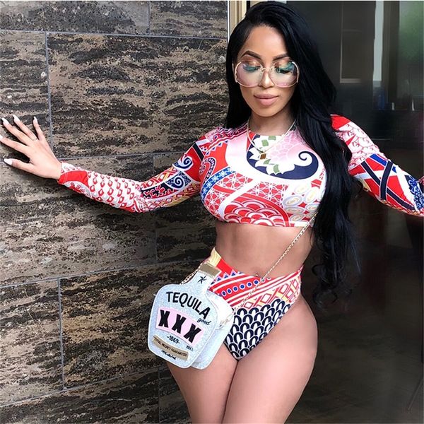 

womens long sleeve printed swimsuit fashion slim fit summer bikini designer women bathing suit