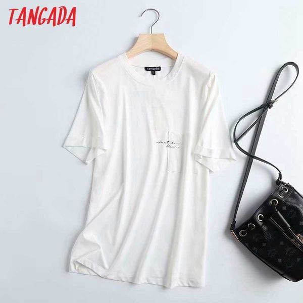 

tangada women letter print cotton t shirt short sleeve o neck tees ladies casual tee shirt street wear 4c73 210609, White