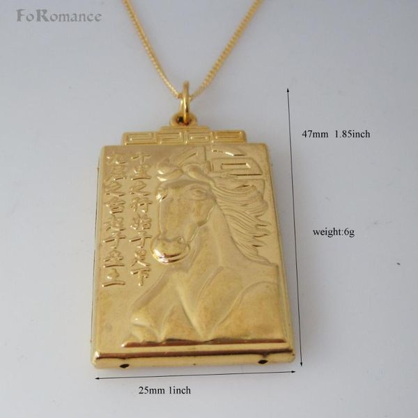 

pendant necklaces yellow gold overlay 18" or 24" necklace & horse square chinese sentence success from tiny step, Silver