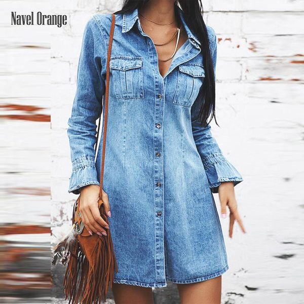 

casual dresses women turn-down collar button mini dress spring autumn denim style full sleeve ladies elegant streetwear vestidos, Black;gray