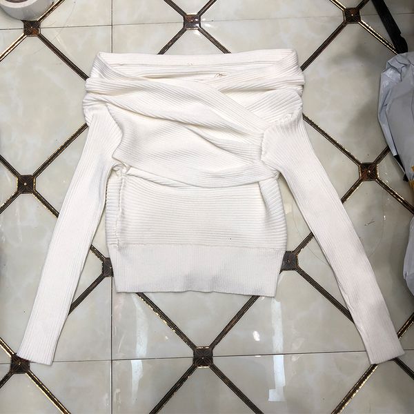 

2021 Autumn New Design Slash Neck Skinny White Women Long Sleeve Office Lady Fashion Sweater Jumpers Srud, White;black
