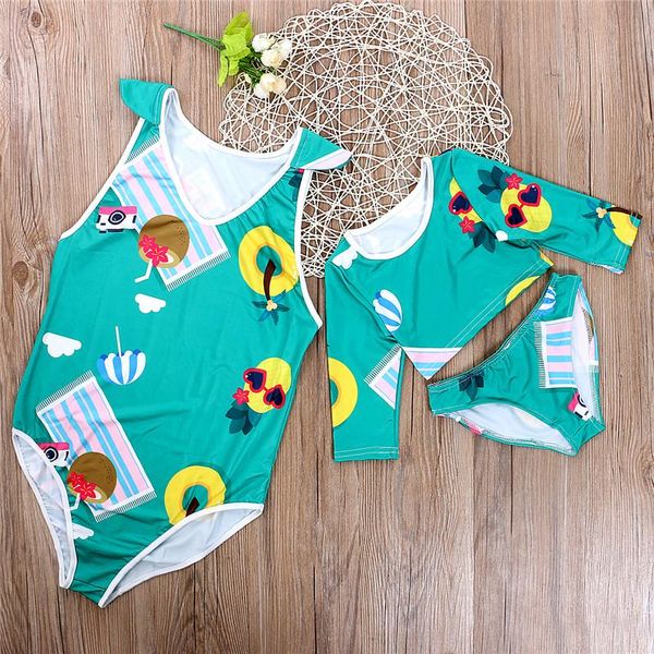 

one-piece suits family mother father boys girls matching swimsuit floral one pieces swimwear bikini set bathing summer beachwear selling