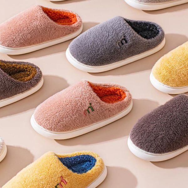 

slippers 2021 women faux fur slides outdoor non-slip warm plush female winter fluffy couples indoors soft home flat shoes, Black