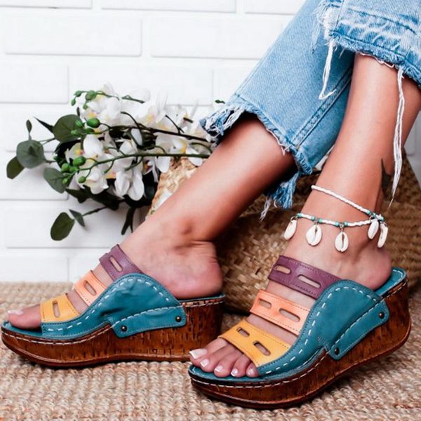 

slippers women sandals plus size wedges shoes for high heels summer 2021 flip flop chaussures femme platform, Black