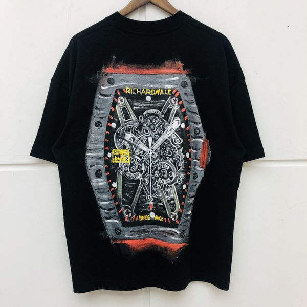 

2021 new oversized hand-painted watches shirt men women high-quality t-shirt tees funny t shirts e24r, White;black