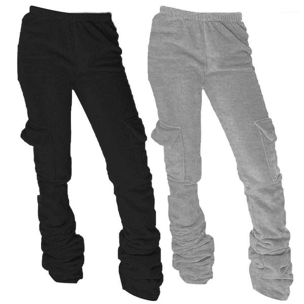 

women's pants & capris women autumn winter designer womens stacked solid color multi pocket loose fashion c n8py, Black;white