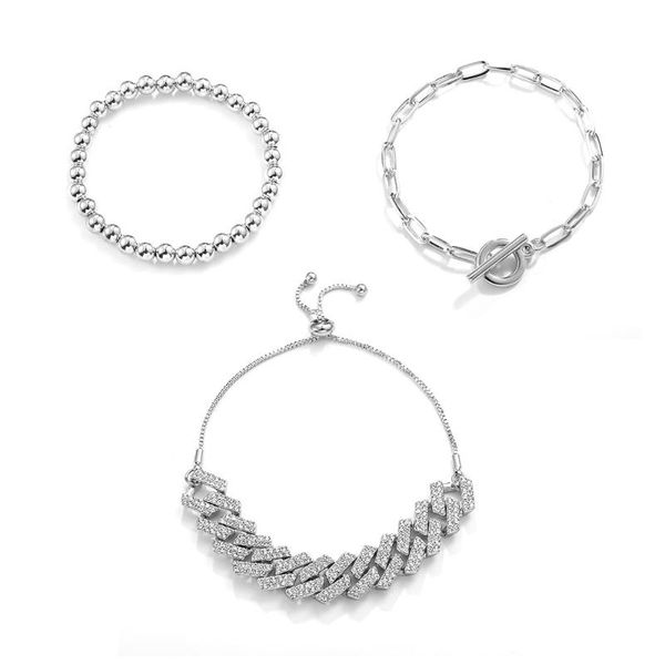 

charm bracelets 3-piece set charms bracelet zircon chain beaded for women & bangles jewelry femme bileklik pulseira gift, Golden;silver
