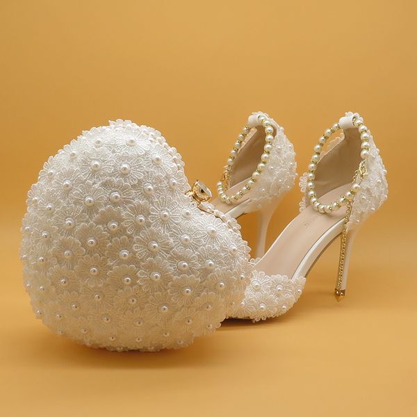 

baoyafang fashion lace flower wedding shoes matching bags high heels toe strap ladies party shoe and purse feik, Black