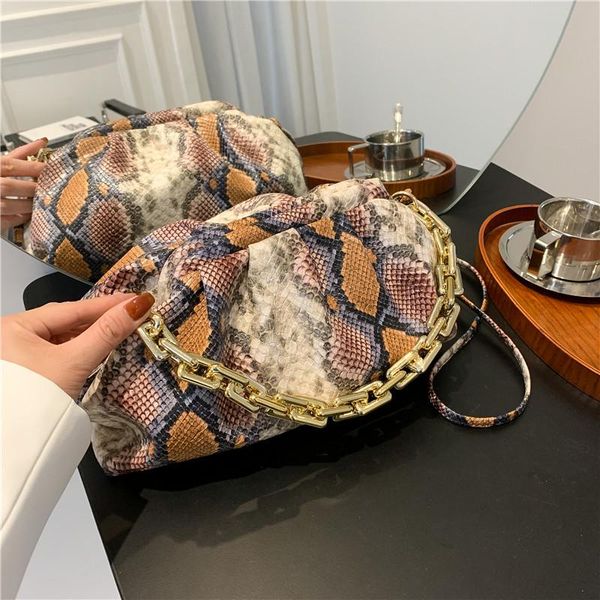 

evening bags snakeskin pattern shoulder bag luxury women good quality leather tote handbag lady snake print pleated crossbody sac a main