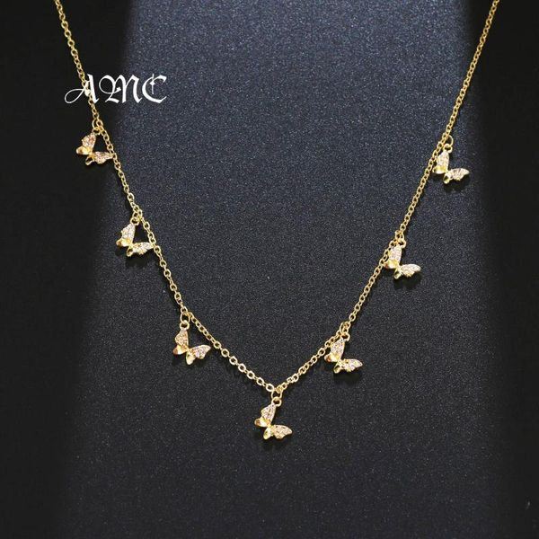 

chains amc vintage multilayer butterfly pendant choker necklace for women trendy simple chain layered jewelry party gift, Silver