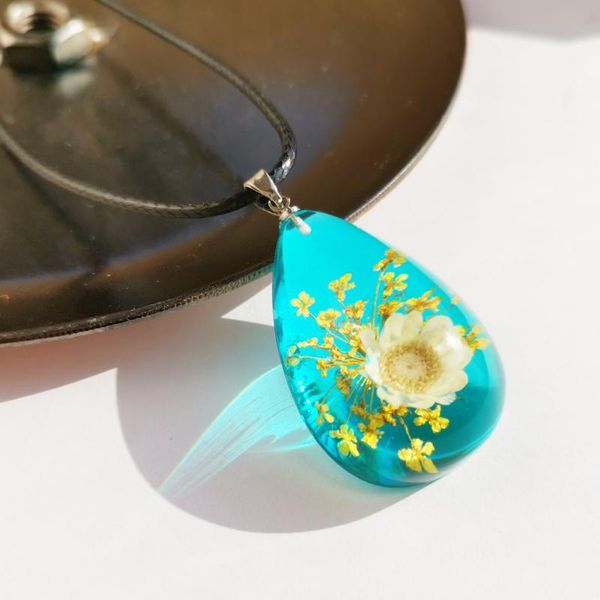 

pendant necklaces 2021 dried flower small star clear necklace water drop creative gem charm jewelry handmade women gifts, Silver