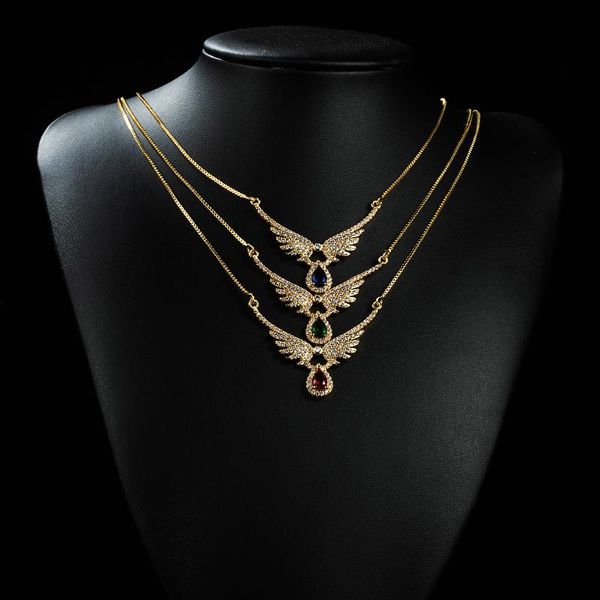 

pendant necklaces king shiny exquisite fairy wing copper necklace elegant gold plated cubic zirconia collar girls birthday gifts, Silver