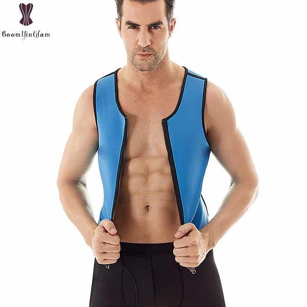 

men's body shapers men neoprene vest corset front zipper shaper solid sauna fat burning bustier weight loss bodysuit waist sweat shapew, Black;brown