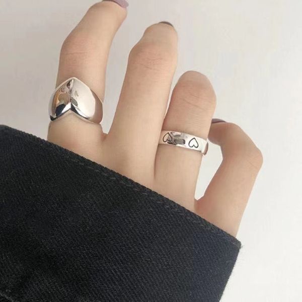 Anéis de banda de largura de coração de amor de prata para mulheres casais criativos na moda aniversário jóias presentes prevenir alergia
