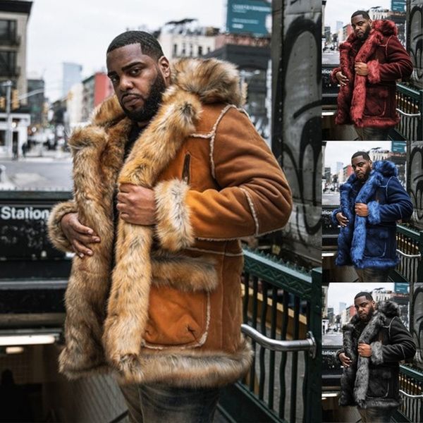 

autumn jacket men faux fur warm coat streetwear mens clothing thicken spring overcoat sheepskin jackets coats outwear plus size 210222, Black