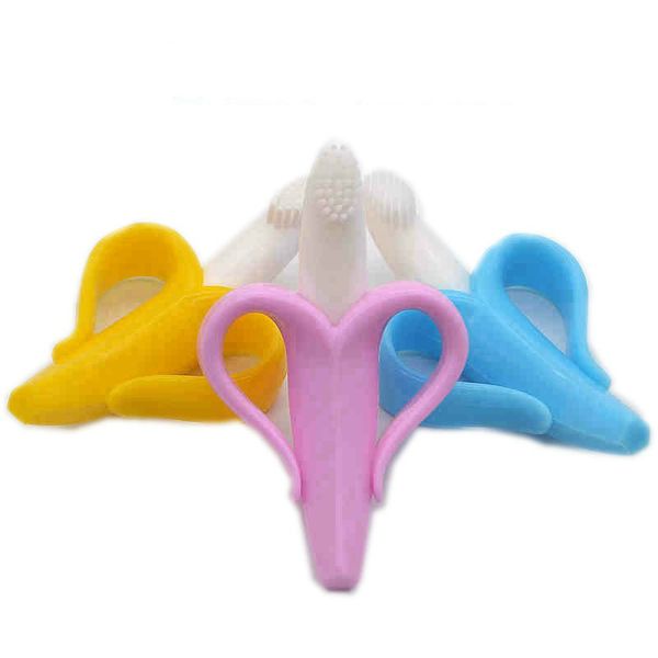 

soft silicone baby teether toys toddler safe bpa banana teething ring chew dental care toothbrush nursing beads for infant