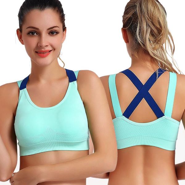 

yoga outfit shockproof sports bra breathable female cross strap push up high impact running underwea for fitness gym women