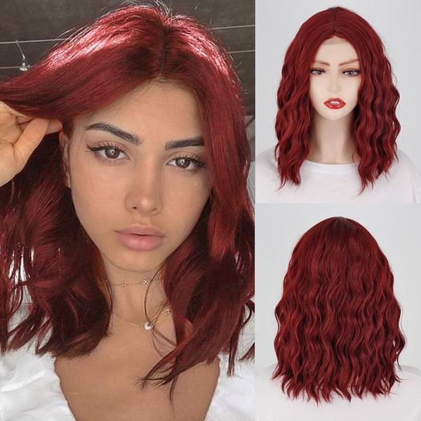 

hair accessories short bob curly wigs synthetic wine red wipe shoulder length for women middle heat-resistant wig, Slivery;white