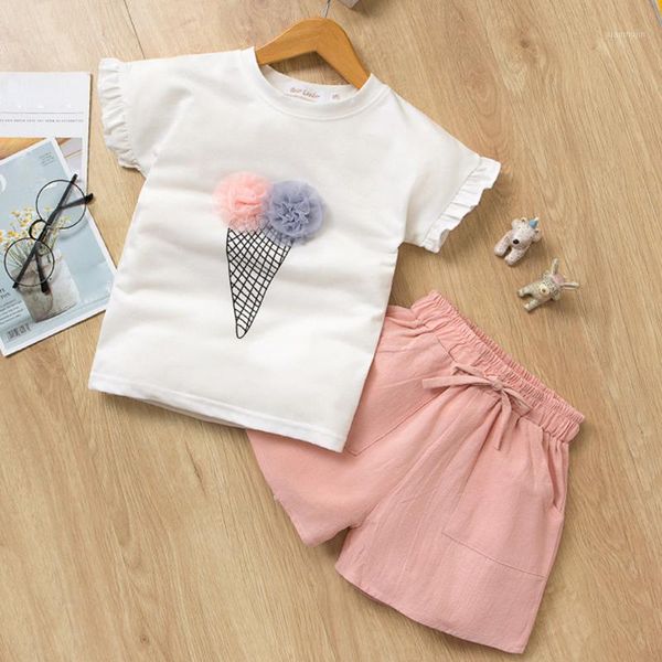 

baby clothes children's clothing girls toddler kids outfits print flower t-shirt+bowknot shorts set sets, White