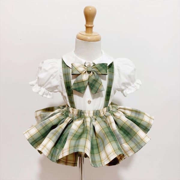 

baby girl formal clothes set white shirt suspender skirt bow tie 3pcs summer child clothing outfit suit 1 7y