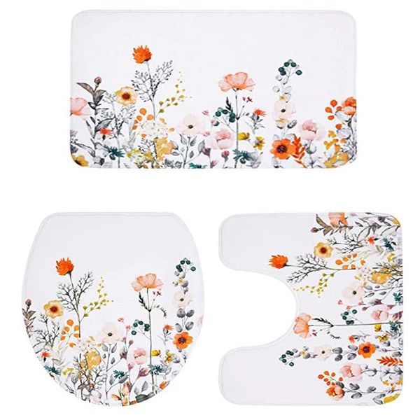 

carpets 3 pieces floral bathroom rugs set, ultra soft absorbent shaggy plush thicken non-slip botanical bath rugs, machine wash, bathroo