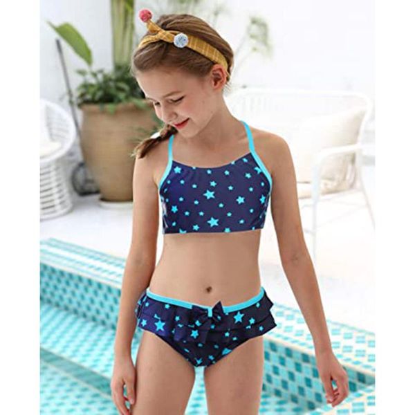 

kids bikini two piece bathing suits for girls cute stars & bowknot printing summer swimsuits