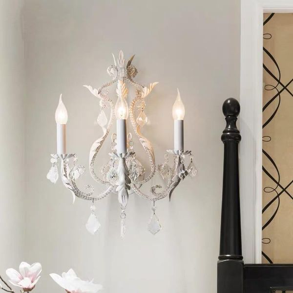 

wall lamp american bedroom french simple princess children's room bedside garden living villa crystal