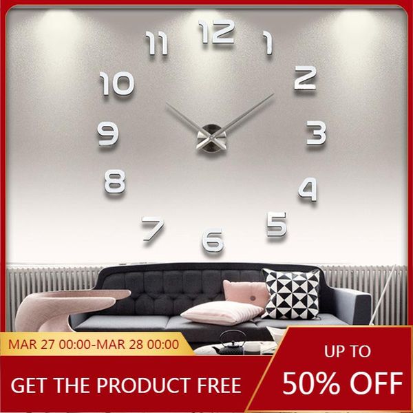 

wall clocks large home clock 3d diy acrylic mirror stickers decoration living room quartz needle self adhesive hanging watch