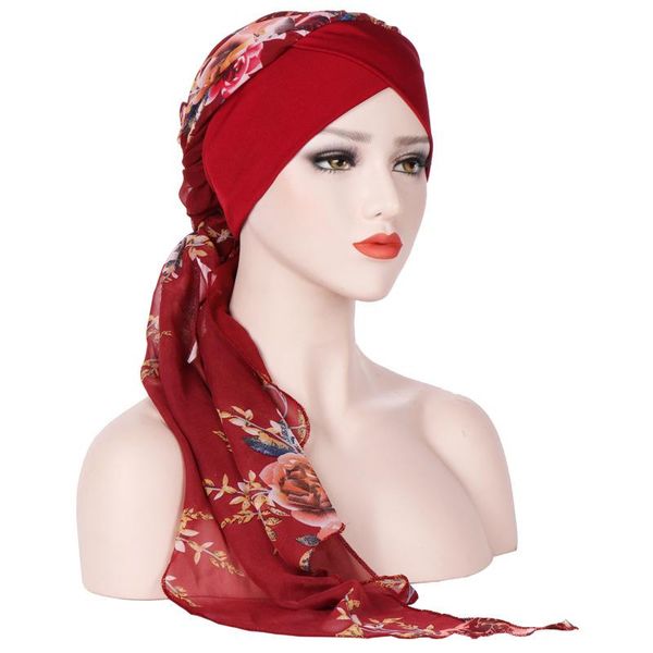 

beanie/skull caps women printing bandage turban head wrap breathable long tail chiffon headscarf sleep tb-94b, Blue;gray