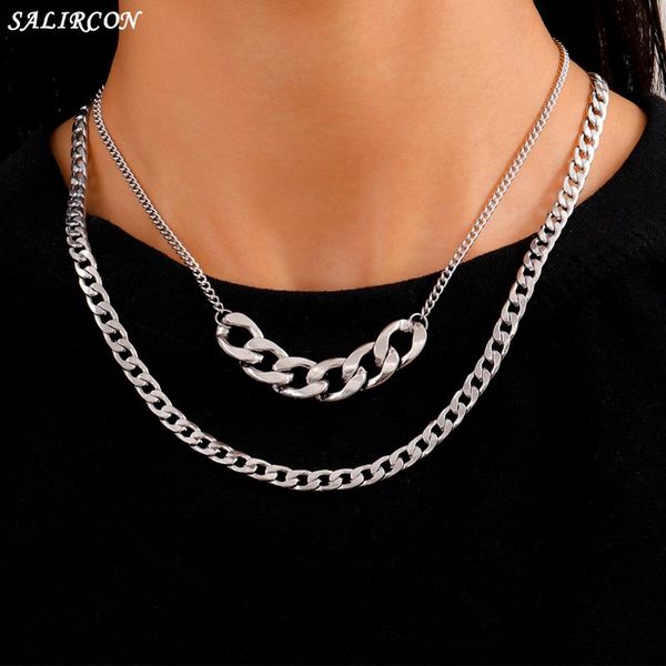 

punk stainless steel chains choker necklace for women men goth aesthetic layered silver color chain on the neck kpop jewelry