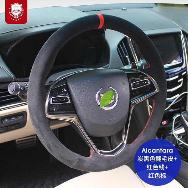 

steering wheel cover is fit for cadillac ct6 ct5 ct4 xt6 xt5 xt4 srx real alcantara suede hand-sewn interior car accessories