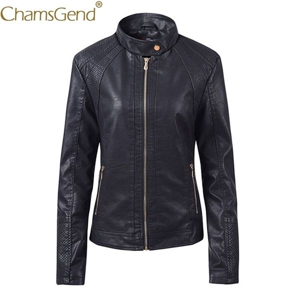 

women leather jackets motor bike style stand collar zipper warm coat woman solid slim jacket fashion outwear 9817 201020, Black