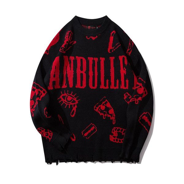 

men's sweaters 2021 harajuku knitted men hip-hop letter printed sweater streetwear male autumn winter loose pullovers pull homme, White;black