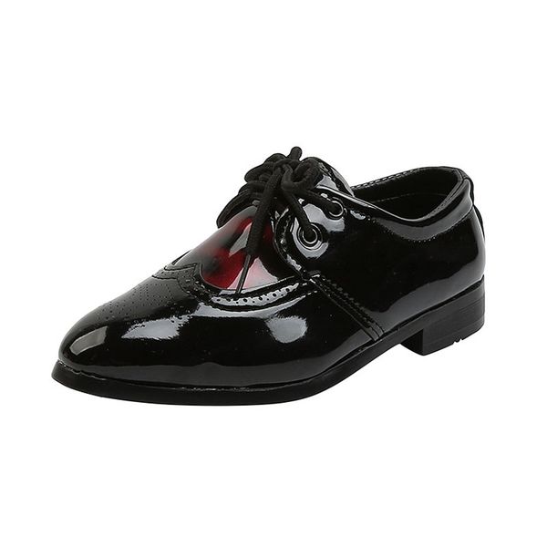 

boys formal dress patent leather shoes pointed british style fashion show black 2021 autumn children student single dance shoes, Black;red