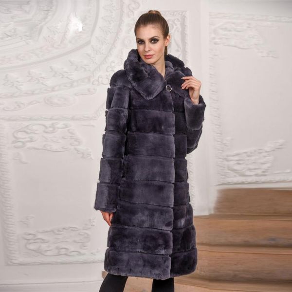 

women's fur & faux winter real coat women natural rex oversize outerwear whole skin with hood vip link, Black