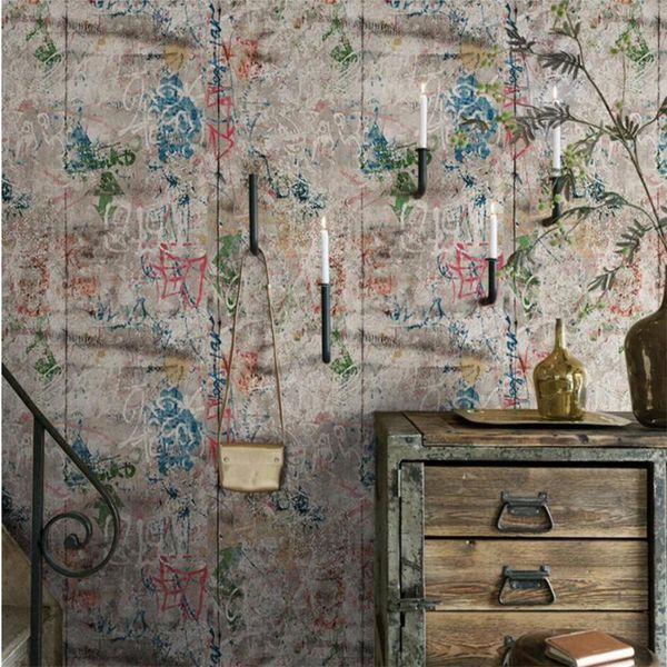 

wallpapers wellyu vintage industrial wind graffiti barber shop clothing store tv background wall paper waterproof bar gray wallpaper art