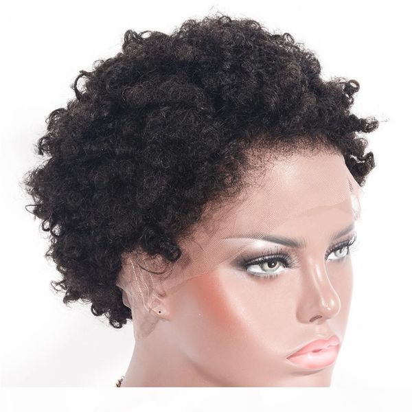 

peruvian virgin hair wig afro kinky curly full lace human hair wigs 130% density glueless lace wigs for women, Black;brown